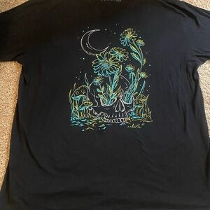Black Graphic T-Shirt with Floral Skull Design Into the am